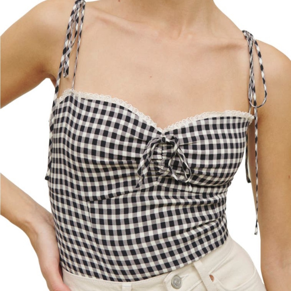 Reformation Larry Gingham Smocked Cami